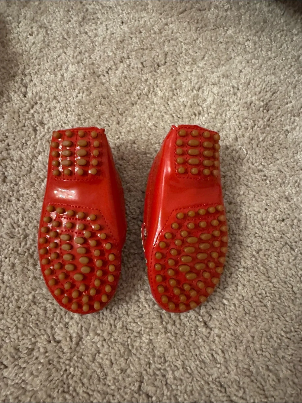 Trumpette Red Patent Moccasin Loafers with Whipstitch Trim